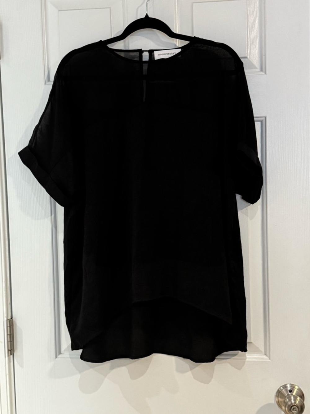 Seventeen Stars Lightweight Sheer on top Black Short-Sleeve Blouse - Women's Top
